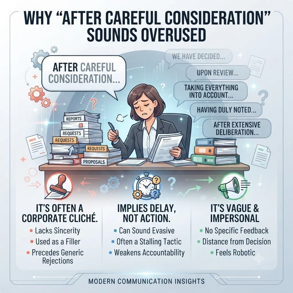 Why After Careful Consideration Sounds Overused